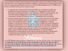 Haïti - Économie : Position de la Société Barbancourt sur la note de presse du secteur privé des affaires